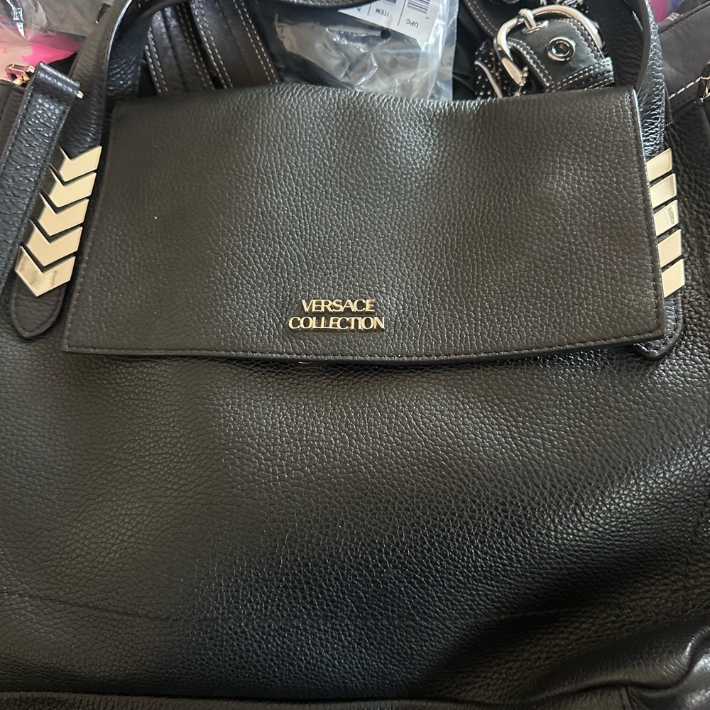 Versace Collection Black Leather Shoulder Bag
